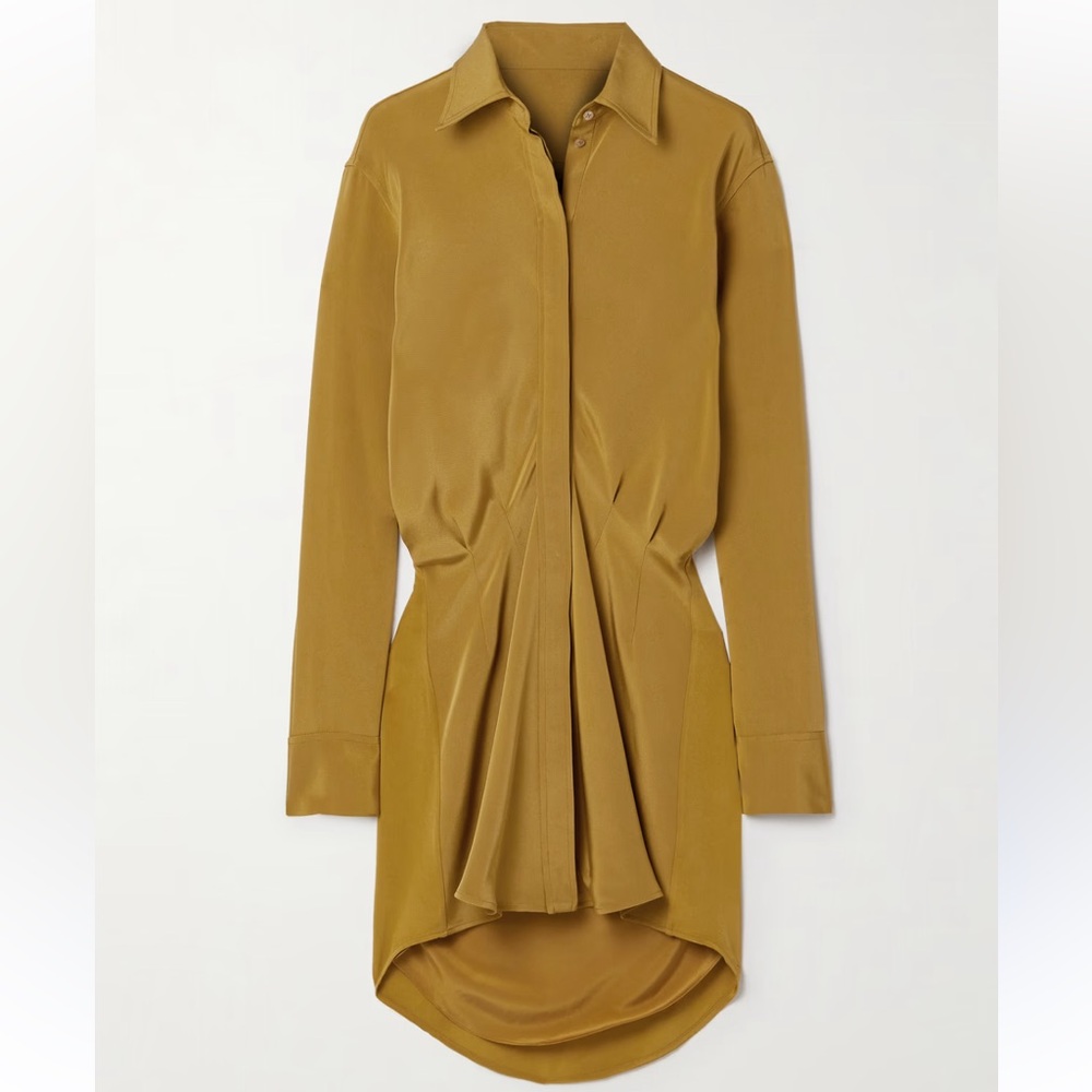 Brandon Maxwell The Vera Gold Long Sleeve Dress Size:14